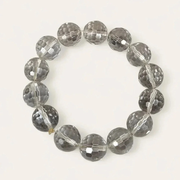 (2/$20) Faceted Clear Glass Ball Stretch Bracelet - Picture 3 of 4